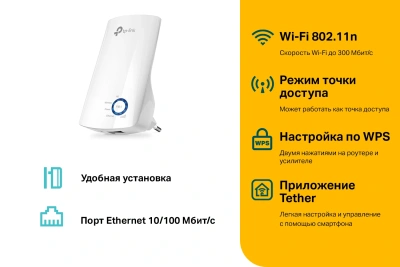 Повторитель беспроводного сигнала TP-Link TL-WA850RE N300 10/100BASE-TX белый
