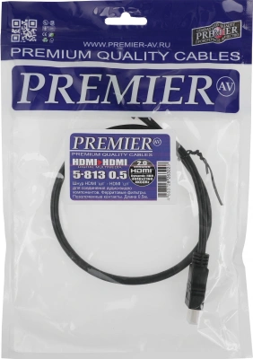 Кабель аудио-видео Premier 5-813 HDMI (m)/HDMI (m) 0.5м. феррит.кольца позолоч.конт. черный (5-813 0.5)