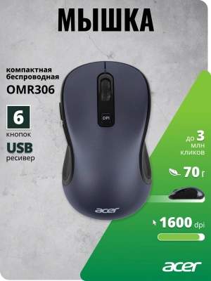 Мышь Acer OMR306 черный/серый оптическая 1600dpi беспров. USB 6but (ZL.MCECC.021)