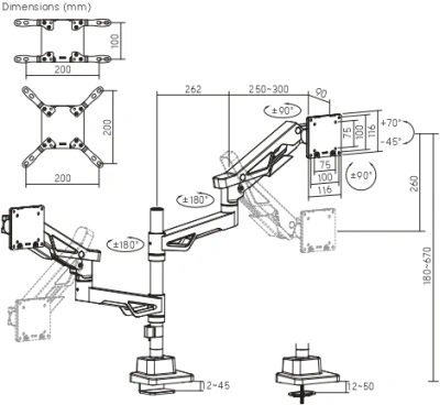 Кронштейн для мониторов Ultramounts UM742BP черный/фиолетовый 24"-57" макс.27кг крепление к столешнице поворот и наклон