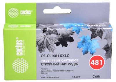 Картридж струйный Cactus CS-CLI481XXLC CLI-481XLC голубой (13мл) для Canon Pixma TR7540/TR8540/TS6140/TS8140 с чипом