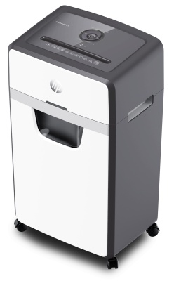 Шредер HP OneShred 24CC черный/белый С-4 фрагменты 24лист. 30лтр. скрепки скобы пл.карты