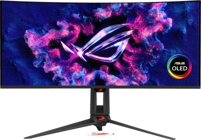 Монитор Asus 34" ROG Swift PG34WCDN черный QD OLED LED 21:9 HDMI матовая HAS Piv 1300cd 178гр/178гр 3440x1440 360Hz FreeSync Premium Pro DP Quad 2K (1440p) USB 8.3кг