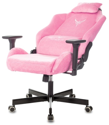 Кресло игровое Knight N1 Fabric розовый Velvet 36 с подголов. крестов. металл