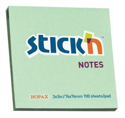 Блок самоклеящийся бумажный Stick`n 21150 76x76мм 100лист. 70г/м2 пастель зеленый