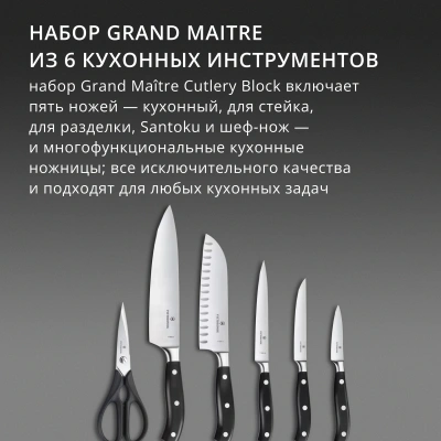 Набор ножей кухон. Victorinox Grand Maitre Cutlery Block 7.7243.6 (7.7243.6) компл.:6предм. с подставкой черный подар.коробка