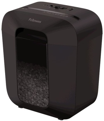 Шредер Fellowes PowerShred LX25M черный (секр.P-4) перекрестный 6лист. 11.5лтр. скрепки скобы пл.карты