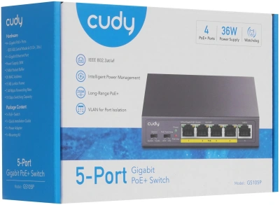 Коммутатор Cudy GS105P (L2) 5x1Гбит/с 4PoE+ управляемый