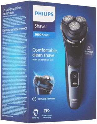 Бритва роторная Philips Series 3000 S3144/00 реж.эл.:3 питан.:аккум. черный/синий
