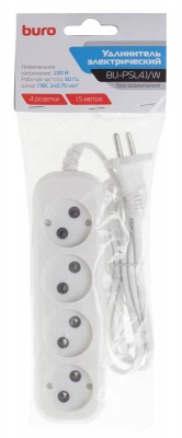 Сетевой удлинитель Buro BU-PSL4.1/W 1.5м (4 розетки) белый (пакет ПЭ)