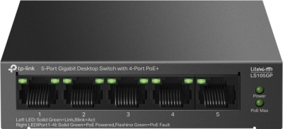 Коммутатор TP-Link LS105GP (L2) 5x1Гбит/с 4PoE 65W неуправляемый