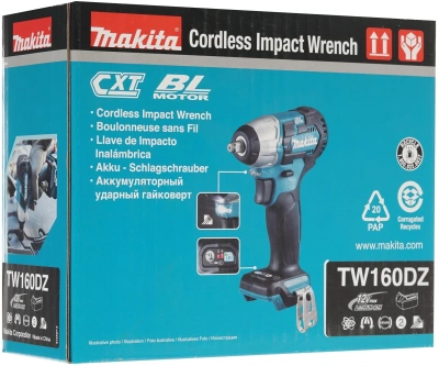 Гайковерт Makita TW160DZ аккум. патрон:квад.3/8" (кейс в комплекте)