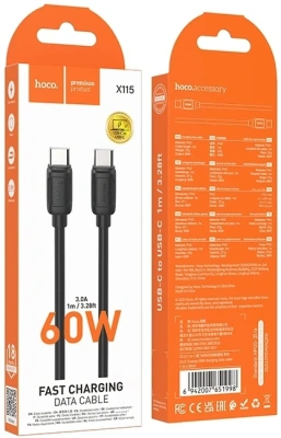 Кабель Hoco X115 51998 USB Type-C (m)-USB Type-C (m) 1.2м черный