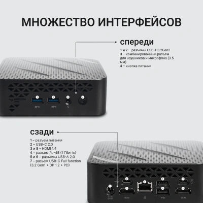 Неттоп Digma Mini Office Cel N4505 (2) 8Gb SSD256Gb UHDG 750 Windows 11 Pro GbitEth WiFi BT 45W черный (RUS) (DPCN-8CXW02)