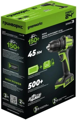 Дрель-шуруповерт Greenworks DD345 аккум. патрон:быстрозажимной (3708307CUA)