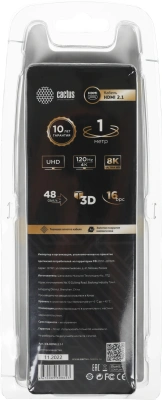 Кабель аудио-видео Cactus CS-HDMI.2.1-1 HDMI (m)/HDMI (m) 1м. позолоч.конт. серебристый