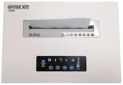 Шредер Office Kit S500 белый (секр.P-4) фрагменты 28лист. 50лтр. скрепки скобы пл.карты CD
