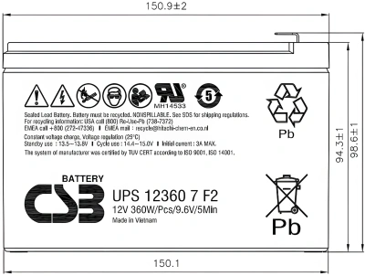 Батарея для ИБП CSB UPS 123607 F 12В 7.5Ач