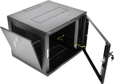 Шкаф коммутационный ЦМО (ШРН-М-9.500-9005) настенный 9U 600x520мм пер.дв.стекл 130кг черный 456мм 19.35кг 180град. 480мм IP20 сталь