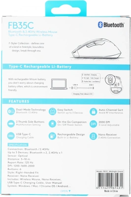 Мышь A4Tech Fstyler FB35C зеленый/черный оптическая 2000dpi беспров. BT/Radio USB 6but (FB35C MIDNIGHT GREEN)