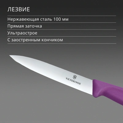 Нож кухонный Victorinox Swiss Classic (6.7705.C1) стальной универсальный для чистки овощей и фруктов лезв.100мм прямая заточка пурпурный
