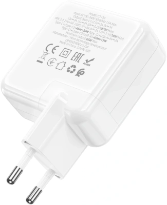 Сетевое зар./устр. Hoco C115A Header PD65W three-port(2C1A) charger(EU) 65W 3.25A+3A+2A+1.5A (PD+QC) универсальное белый (98312)