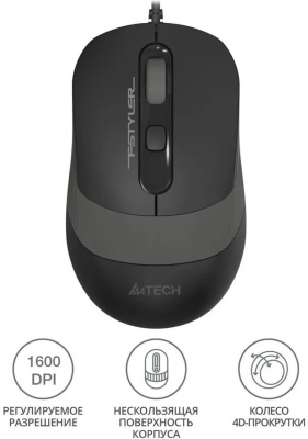 Мышь A4Tech Fstyler FM10S черный/серый оптическая 1600dpi silent USB 3but (FM10S USB GREY)