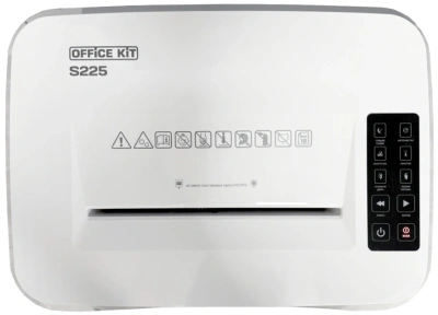 Шредер Office Kit S225 1,9х12 белый (секр.P-5) фрагменты 18лист. 35лтр. скобы пл.карты CD