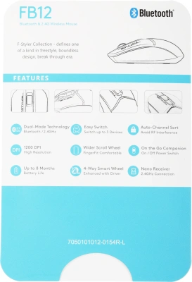 Мышь A4Tech Fstyler FB12 черный оптическая 1200dpi беспров. BT/Radio USB 3but (FB12 BLACK)