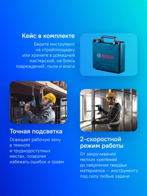 Дрель-шуруповерт Bosch GSB 185-LI аккум. патрон:быстрозажимной (кейс в комплекте) (06019K3100)