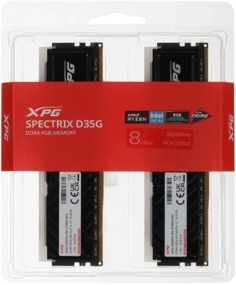 Память DDR4 2x8GB 3200MHz A-Data AX4U32008G16A-DTBKD35G XPG Spectrix D35G RGB RTL Gaming PC4-25600 CL16 DIMM UDIMM 288-pin 1.35В single rank с радиатором Ret
