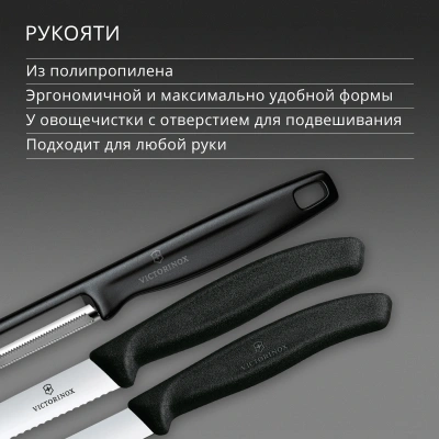Набор ножей кухон. Victorinox Swiss Classic 6.7113.33 для овощей компл.:3предм. овощеч. черный европодвес