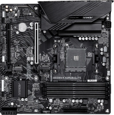 Материнская плата Gigabyte B550M X A ELITE Soc-AM4 AMD B550 4xDDR4 mATX AC`97 8ch(7.1) 2.5Gg RAID+HDMI+DP