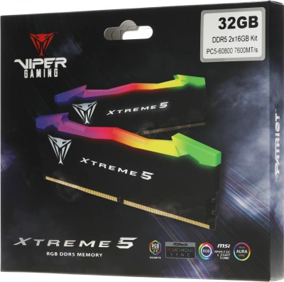 Память DDR5 2x16GB 7600MHz Patriot PVXR532G76C36K Viper Xtreme RGB RTL Gaming PC5-60800 CL36 DIMM UDIMM 288-pin 1.45В с радиатором Ret