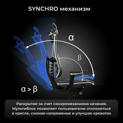 Кресло руководителя эргономичное Метта Yoga Spine Triumph L2 (M06) черный сиденье черный сет./экокожа с подголов. крестов.5-луч. металл хром