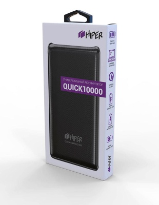 Мобильный аккумулятор Hiper Quick 10000 10000mAh 2.4A QC PD 2xUSB черный (QUICK 10000 BLACK)
