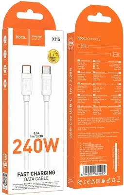 Кабель Hoco X115 52025 USB Type-C (m)-USB Type-C (m) 1.2м белый