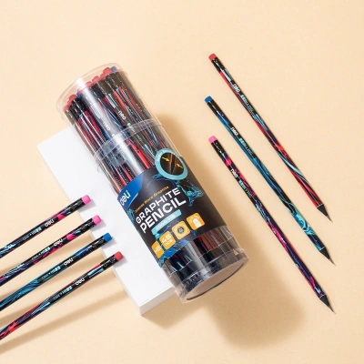 Карандаш ч/г Deli EC044-HB 2.2мм HB кругл. липа ассорти Graffiti texture ластик