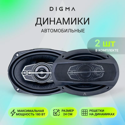 Колонки автомобильные Digma KERNEL MAX 2 180Вт 85дБ 4Ом 16.5x23.5см (6.5x9.2дюйм) (ком.:2кол.) коаксиальные двухполосные