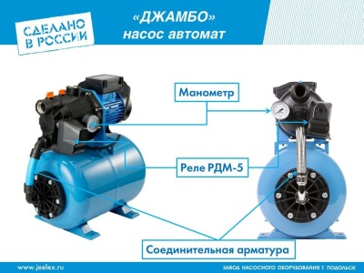 Насосная станция Джилекс Джамбо 70/50 П-24 2.0 1100Вт 4200л/час центробежный (в компл.:Реле давления РДМ-5, гидроаккумулятор 24 литра) (3016)