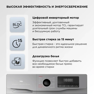 Стиральная машина TCL W-SF606G класс: A+++ загр.фронтальная макс.:6кг серый инвертор