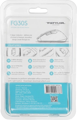 Мышь A4Tech Fstyler FG30S белый/серый оптическая 2000dpi silent беспров. USB 6but (FG30S WHITE)