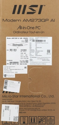 Моноблок MSI Modern AM273QP AI 1UM-095XRU 27" WQHD Core Ultra 7 155H (1.4) 16Gb SSD1Tb Arc graphics CR без ОС 2.5xGbitEth WiFi BT 150W клавиатура мышь Cam белый 2560x1440