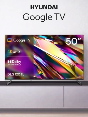 Телевизор LED Hyundai 50" H-LED50BU7011 Google TV Frameless Metal черный/черный 4K Ultra HD 60Hz MEMC DVB-T DVB-T2 DVB-C DVB-S DVB-S2 USB WiFi Smart TV
