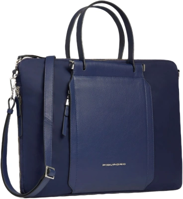 Деловая сумка женская Piquadro Lyra CA4021W92T/BLU с отделением для ноутбука 15.6" темно-синяя нейлон/натур.кожа