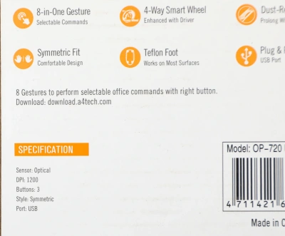 Мышь A4Tech OP-720 черный оптическая 1200dpi USB 3but (OP-720 USB (BLACK))