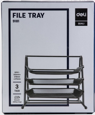 Лоток горизонтальный Deli E9181 для бумаг 350х278х275мм черный металл сетка