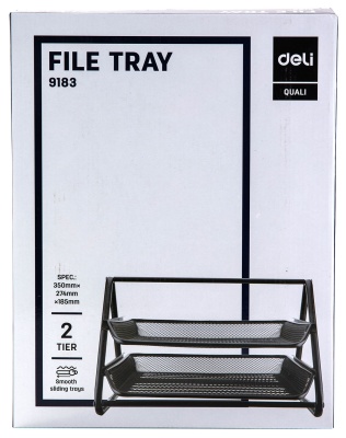 Лоток горизонтальный Deli E9183 для бумаг 350х274х185мм черный металл сетка