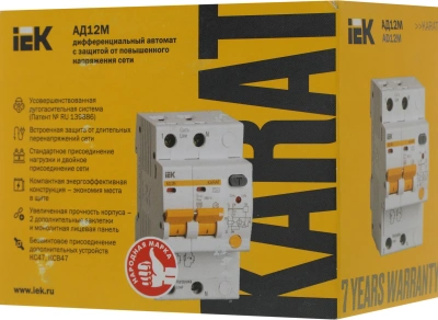 Выключатель автом. дифф. тока IEK MAD12-2-016-C-030 АД12М 16A тип C 4.5kA 30мА A 2П 230В 3мод белый (упак.:1шт)