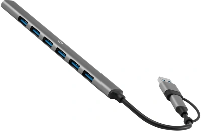 Разветвитель USB-C + USB-A Digma DHUB-7USB-AC-2.0 7порт. серебристый